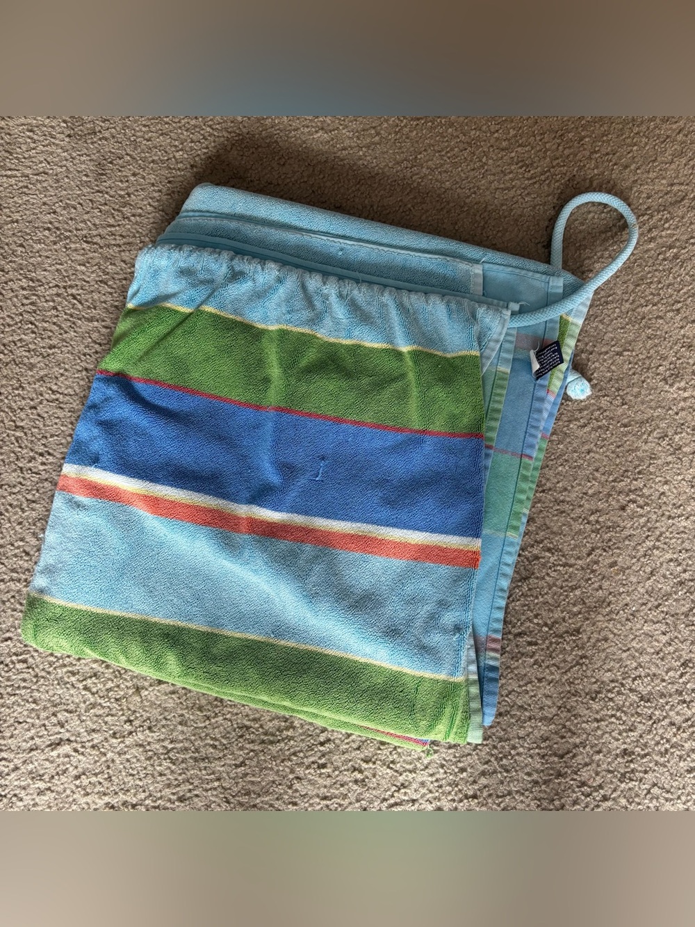 Lands' End Cotton Striped Terry Cloth Beach Towel Blanket in a Bag 72 x 68